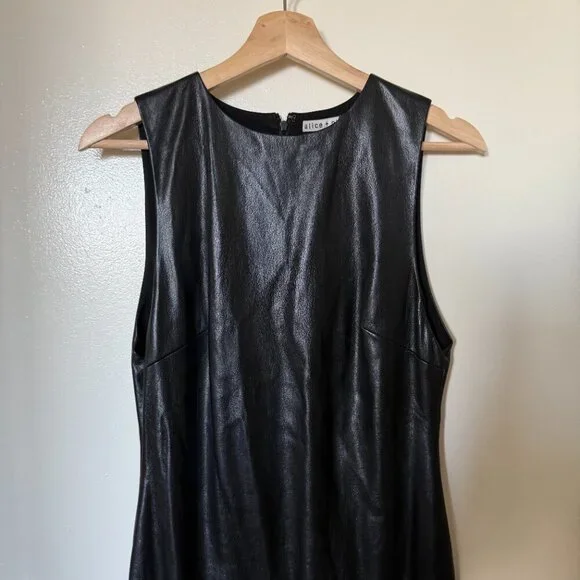 Alice + Olivia Delora Black Vegan Leather Sleeveless Midi Dress US 6 - Picture 3 of 9